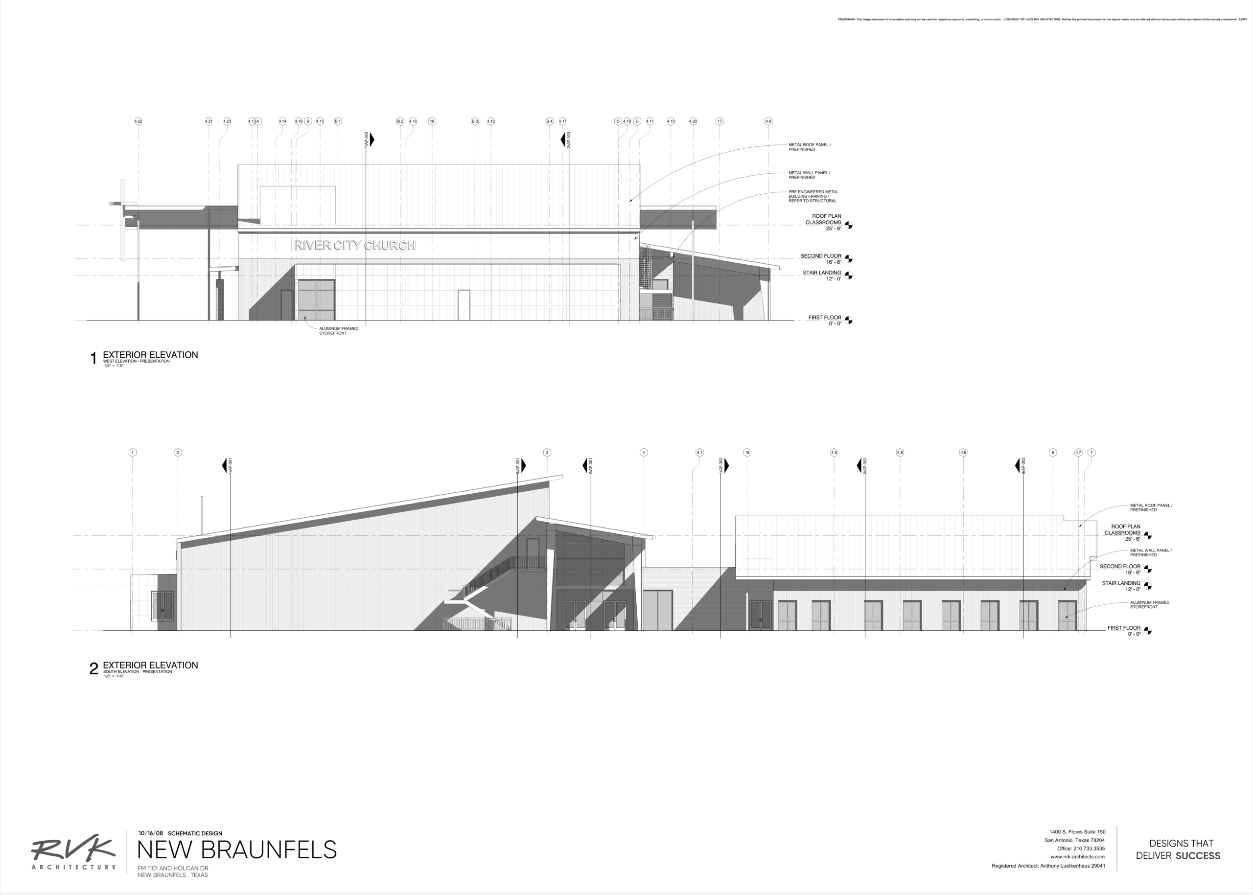 Exterior Elevations — West & South