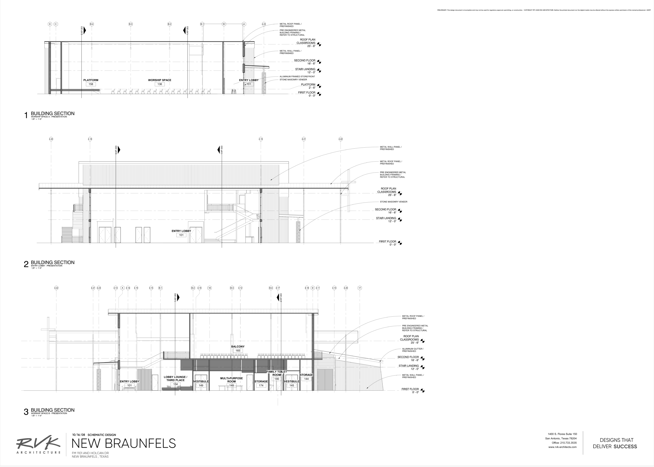 Building Sections — Worship & Lobby